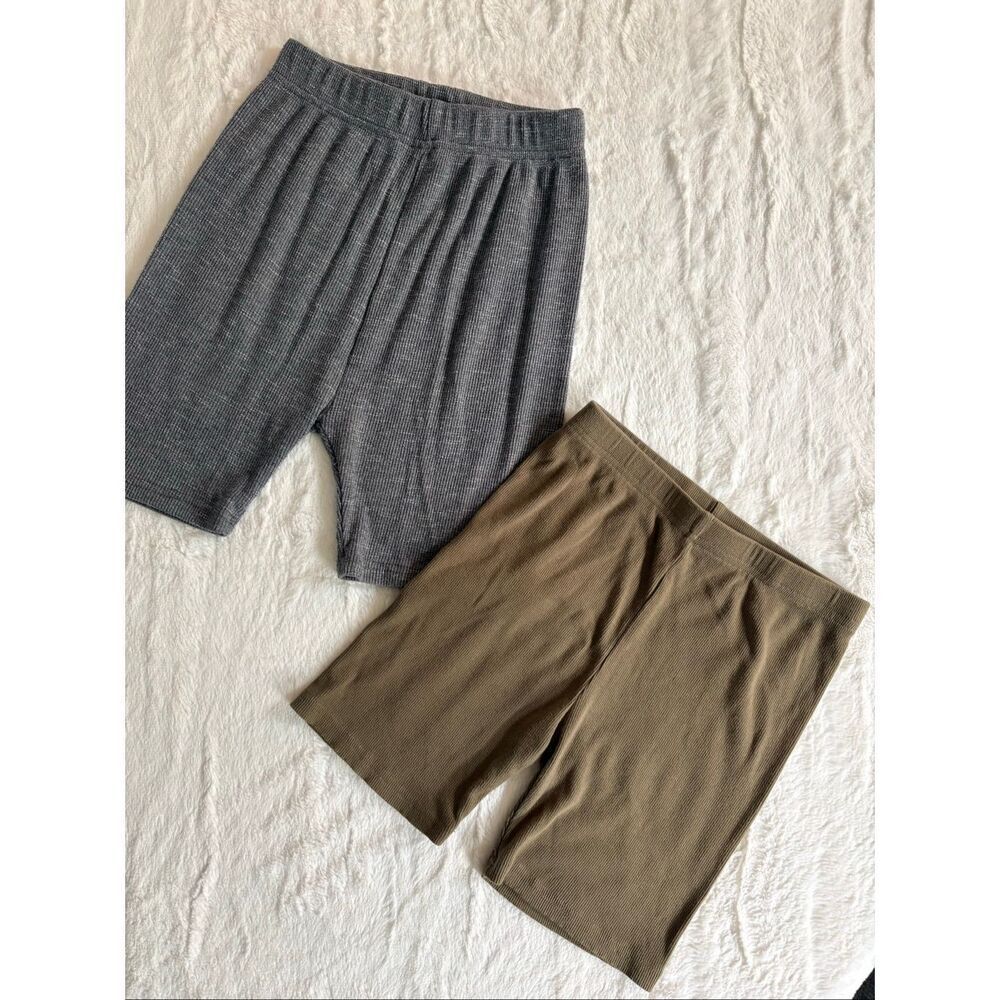 Little Bipsy Girls Ribbed Biker Shorts 2-Pack Gray Green Stretch Size 9/10